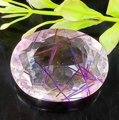 Rutilated Quartz Oval Cut 50-65 Ct Purple IGL Loose Gemstone Lab-Created JNE - Image 1 of 4