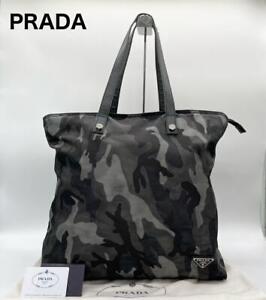 Prada tote bag nylon camouflage pattern large capacity triangle logo plate 