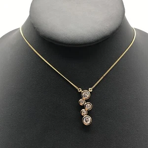 Conjunto de bisel de plata de ley 925 chapado en oro Vermeil collar de cadena de circonita cúbica transparente de 18" - Imagen 1 de 5