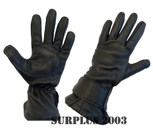 Austrian Army Combat Military Black Leather Gloves with Wrist Strap Black Lining - Picture 1 of 5