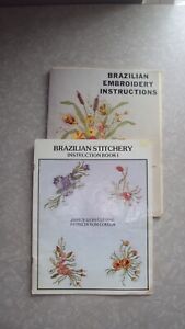 Lot of 2 Vintage 1980s Brazilian Stitchery & Embroidery Instruction Books Floral