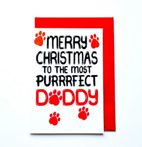 Christmas card from the Cat, Xmas Card For a Cat Daddy Purrrfect Christmas Card - Picture 1 of 8