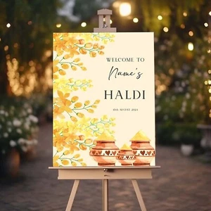 Personalised Haldi Sign, Indian Nikkah Mehndi Wedding Welcome Sign A1 A2 A3 A4 - Picture 1 of 12