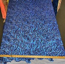 Matte Royal Blue Curly Sequin Fabric on Poly Mesh "The Spiral Sequin" - BTY 