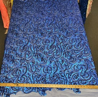Matte Royal Blue Curly Sequin Fabric on Poly Mesh "The Spiral Sequin" - BTY  - Image 1 of 4