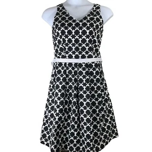 Hanna Andersson Dress Size 10 Black White Floral Print Sleeveless Tie Belt - Picture 1 of 5