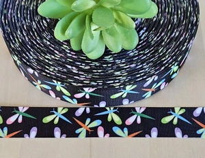 7/8" (1 YD) Dragonfly Grosgrain Ribbon Insect Sewing Lanyard Key Chain Ribbon - Picture 1 of 1