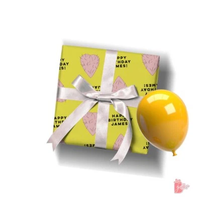 Hairy Balls Shaped Heart Custom Name on Gift Wrapping Paper, personalized gifts - Image 1 of 4