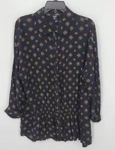 Volcom Top Womens Medium Black tribal Boho Print Long Sleeve Button Up Flosy - Picture 1 of 8