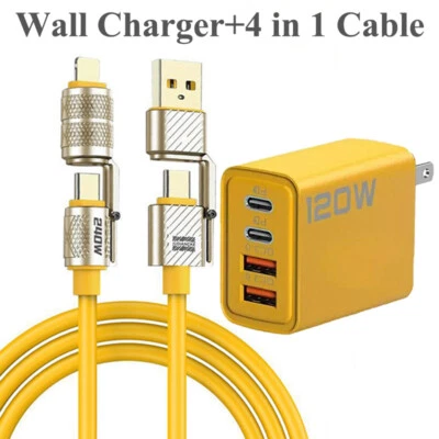 Bloque cargador de pared rápido USB C 120 W 4 puertos, cable PD 5 PIES para todos los teléfonos celulares iPad Foto 1 de 4