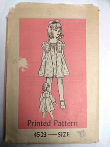 Dress Puff Long Sleeve Babydoll Girls 6 Sewing Pattern 4523 Mail Order VTG - Picture 1 of 6