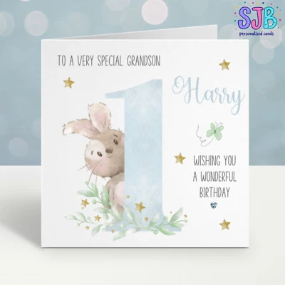 Personalised 1st Birthday, First Birthday Card, Card for Grandson son nephew etc - Image 1 of 3
