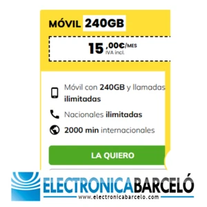 TARJETA PREPAGO MASMOVIL CON 240 GB + LLAMADAS ILIMITADAS + INTER - Imagen 1 de 1