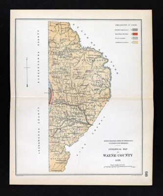 1881 Pennsylvania Geology Map Wayne County Honesdale Bethany Hawley Seelyville - Image 1 of 4