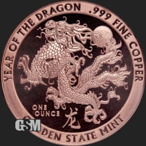 2024 - Chinese Lunar Year Of The DRAGON 1 oz .999 Fine COPPER Round - IN STOCK!! - Picture 1 of 3