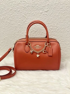 COACH CBH94 Rowan Satchel Bag With Charms Refined Pebble Leather Gold/Mango - Image 1 of 4