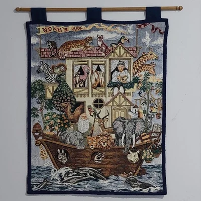 Vintage Noah’s Ark Wall Tapestry 32×25 Animal Nursery Christian Decor Bible  - Image 1 of 4