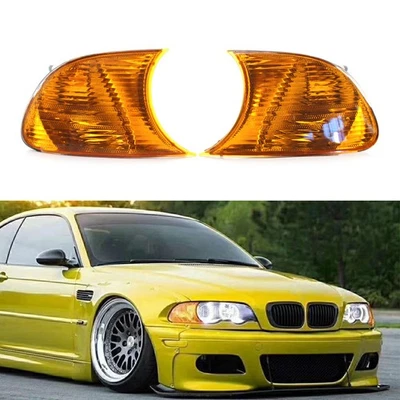 Pair Front Turn Signal Light With Yellow Lens Fit BMW E46 3-Series 2DR 2000 2001 - Image 1 of 4