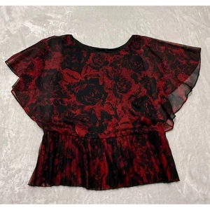 Blusa plisada con estampado floral Connected Apparel roja negra talla 12 - Imagen 1 de 6