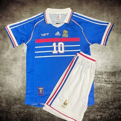 Conjunto de camiseta local de la selección nacional de Francia ZIDANE #1998 para niños|Kit de camiseta y pantalones cortos de fútbol Foto 1 de 4
