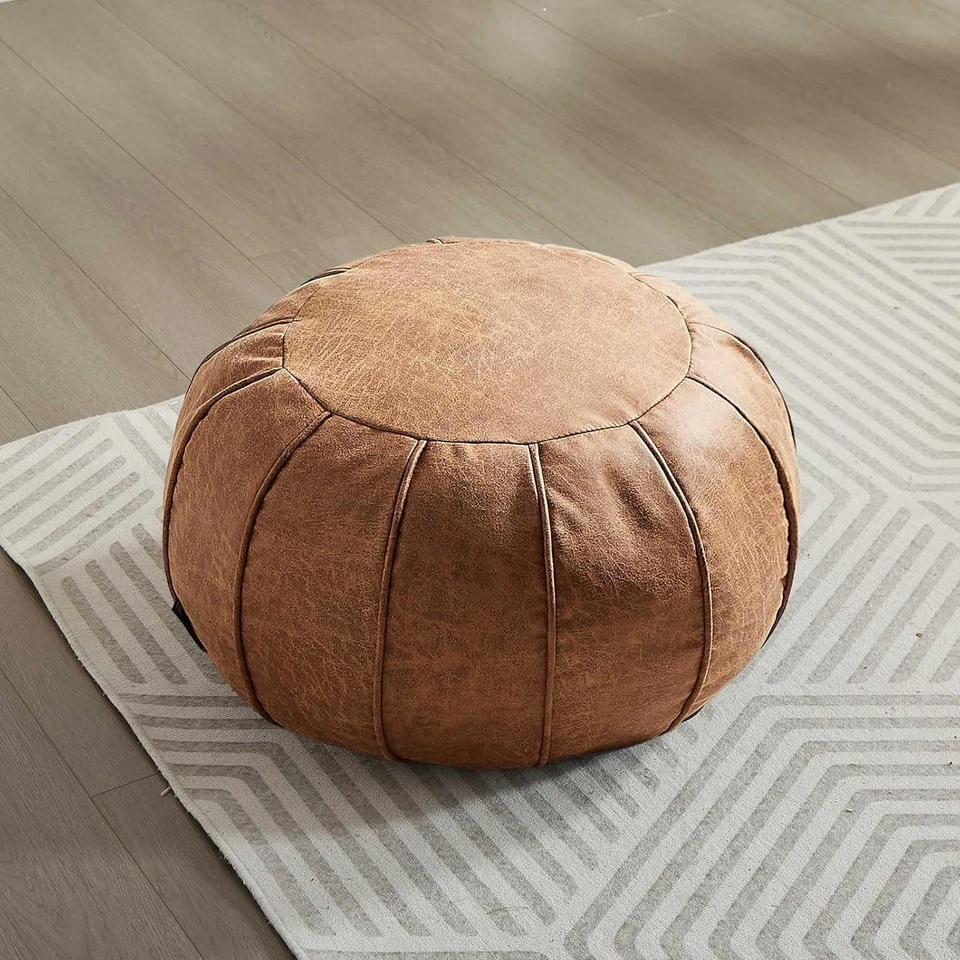 Unstuffed Runde Pouf Ottoman, Supersoft Handgefertigte Faux Dekor Pouf Ottoma... - Bild 1 von 4