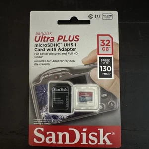 SanDisk Ultra PLUS 32GB 130MB/s MicroSDHC UHS-I Card with Adapter (NEW) - Picture 1 of 2