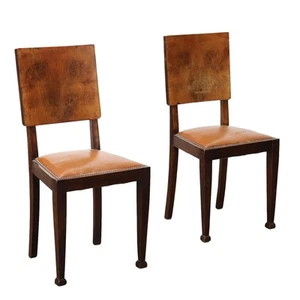 Vintage Chairs Beech Burl Veneer Leatherette Design Italy 1940s Originals - Picture 1 of 8
