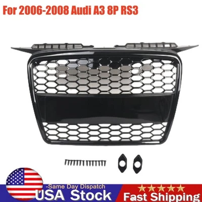 For 2006-2008 Audi A3 8P RS3 Style Front Grille Honeycomb Gloss Black 8P4853651A — 第 1/4 张图片