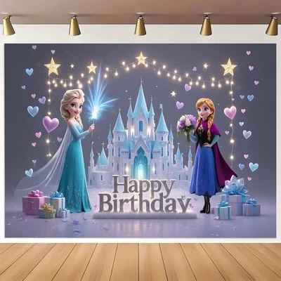 Castillo de princesa congelada telón de fondo niños pancarta de cumpleaños fiesta fondo decoración Foto 1 de 4