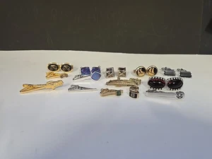 Vintage Mixed Lot of Mens Jewelry Tie Bar Tacks Clips Cuff Links - Picture 1 of 15