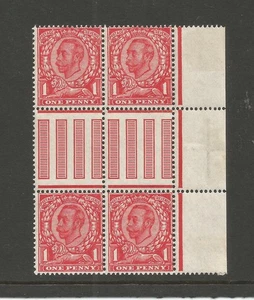 GB GV. WMK. CROWN, DIE2. 1d SCARLET INTERPANNEAU BLOCK OF 4, MNH. - Picture 1 of 2