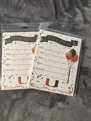 University of Miami Party Invitations Graduation Green Orange 2 Packs Hurricanes - Image 1 of 4