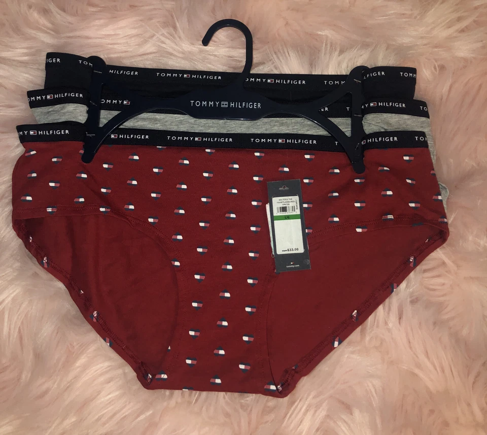 Tommy Hilfiger 3 Pair Hipster Panties Large Logo Multicolored Spell out