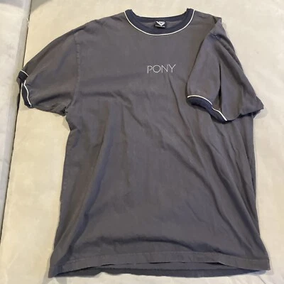 Vintage - Pony - Camiseta Timbre Bordada Gris, Azul y Blanco - Para Hombre Talla XL Foto 1 de 4