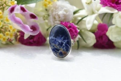 Attraente Sodalite Gemma 925 Argento Sterling Artigianale Anello Tutte le Misure - Immagine 1 di 4