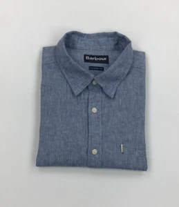 Men's Blue & White Barbour Shirt XL Extra Large Tailored Fit Linen Rowlock A - Picture 1 of 12