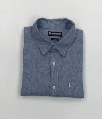 Men's Blue & White Barbour Shirt XL Extra Large Tailored Fit Linen Rowlock A - Image 1 of 4