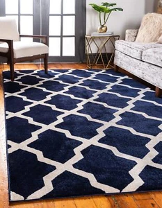 Trellis Collection Area Rug San Antonio 5' 3" X 8' Rectangle Navy Blue/ Beig - Picture 1 of 9
