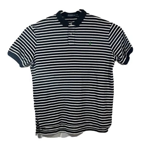 Men's VTG Polo By Ralph Lauren XL Black White Stripe SS Shirt Cotton - Picture 1 of 9