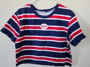 VANS Women's Striped Cropped Tee - Red, Navy & White Size Medium - Picture 1 of 7