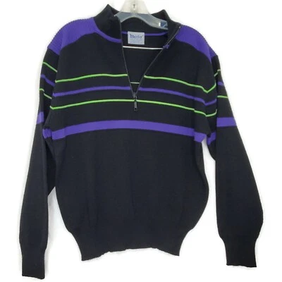 Suéter de esquí vintage Meister negro púrpura verde a rayas mezcla de lana mediano para hombre Foto 1 de 4