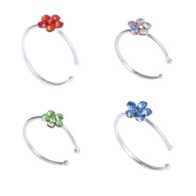 Pequeño piercing de anillo de nariz con pasador de cristal multicolor flor delgada Foto 1 de 3