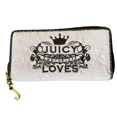 Cartera Juicy Couture Rosa Tela Terry Cuero Cremallera Foto 1 de 4