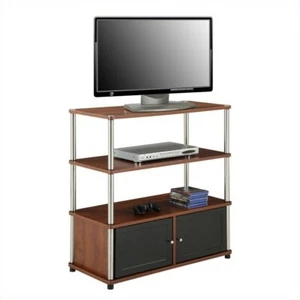 Pemberly Row Transitional 3 Tier Wood Stand for TVs up to 34" in Cherry - Picture 1 of 2
