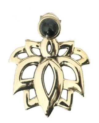 Brass Studs Antique Gold Ear Jacket Lotus Turquoise Onyx Round Double Studs - Image 1 of 4