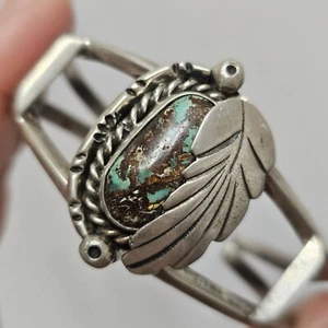 Vintage Navajo Native American Sterling Silver Turquoise Cuff Bracelet Estate - Picture 1 of 8