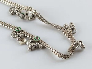 Vintage 800 Silver Box Chain Maximalist Charmed Anklet Dangle Bell Chunky 26cm - Picture 1 of 8