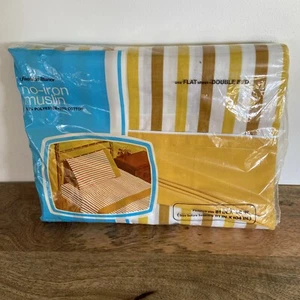 Vtg JC Penney No Iron Percale Sheet One Flat Gold, Yellow, Double Bed - Picture 1 of 7