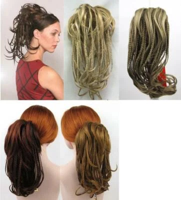 MIXED TINY BRAIDS BRAIDED STRAIGHT HAIR PONYTAIL HAIRPIECE CLAW CLIP BON BON - Image 1 of 4