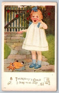 Postcard Art Crying Toddler Girl dropped doll Thursdays Child is sad  6Z - Picture 1 of 2